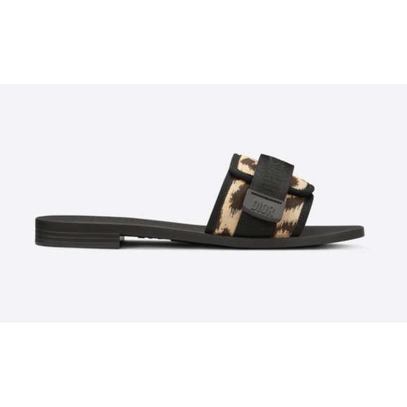 Dior Diorevolution Leopard Dway Black Rubber Logo Slide Mule Flat Sandal 42 - Picture 1 of 12